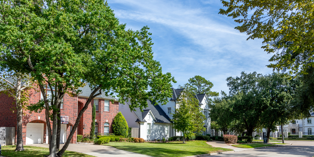 old historic scenic brick houses in suburban area of Houston